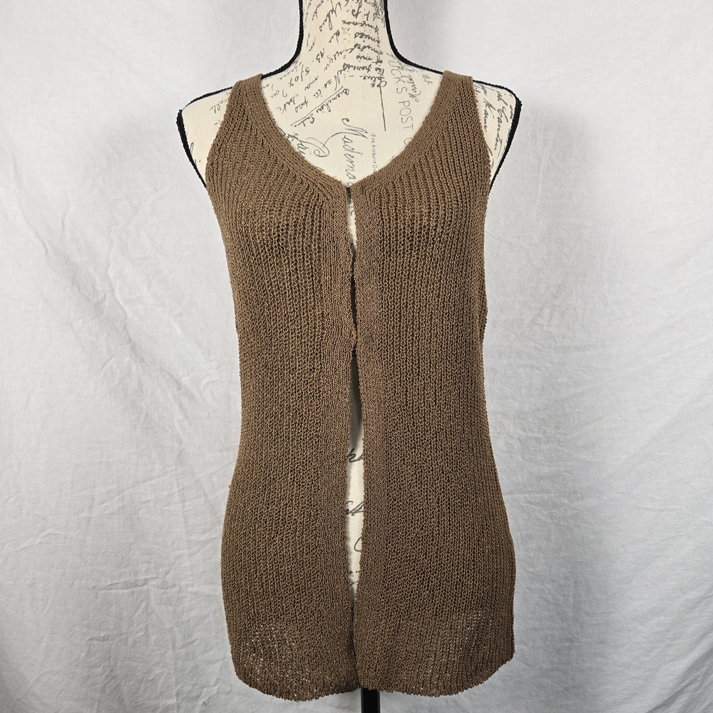 Zenana Brown Open Knit Sleeveless Cardigan Vest - Medium